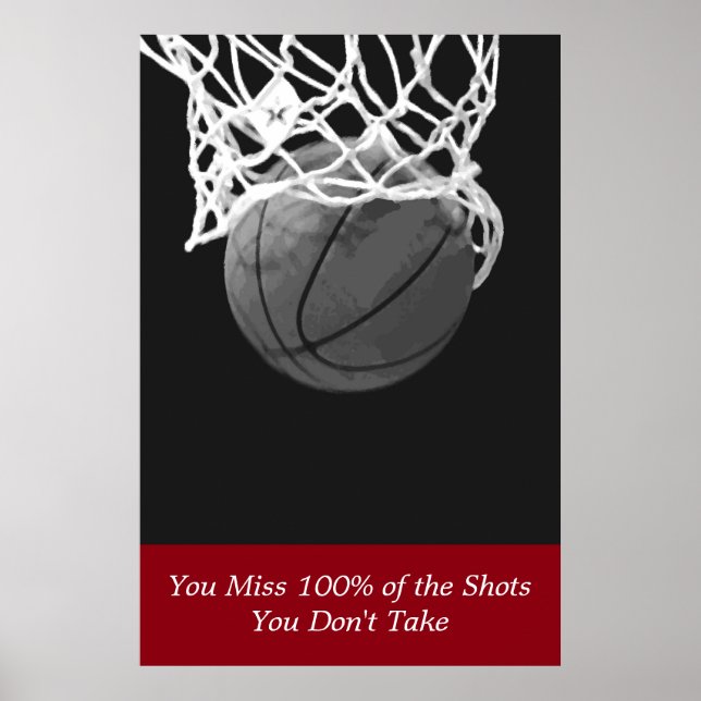 Black White Red Motivation Basketball Sport Poster (Framsidan)