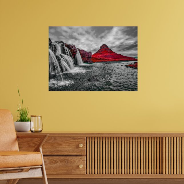 Black White Red Mountain Monochrome Canvas Poster (Vardagsrum 2)
