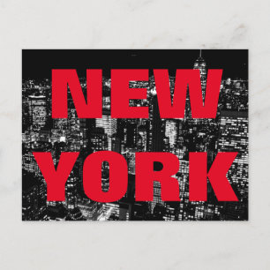 Black White Red New York City Natt vykort