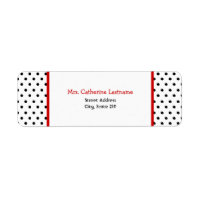 Black White & Red Polka Dot Address Label-etikett