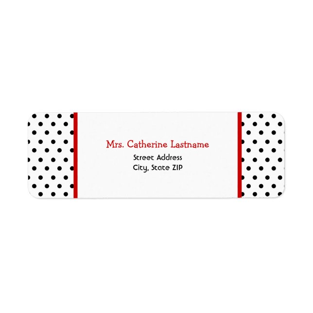 Black White & Red Polka Dot Address Label-etikett Returadress Etikett (Framsidan)