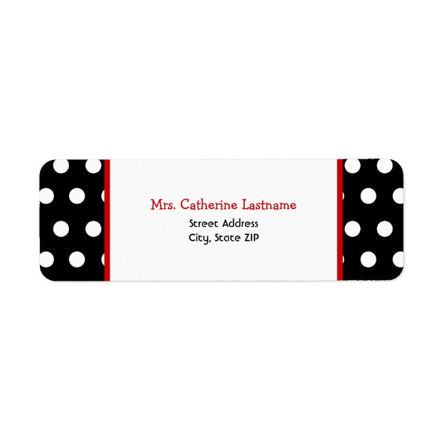 Black White & Red Polka Dot Address Label-etikett Returadress Etikett (Framsidan)