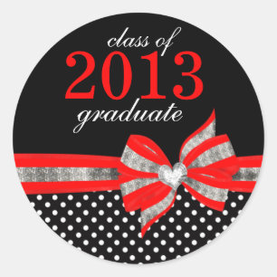 Black White Red Polka Dot Studenten Seal Sticker Runt Klistermärke