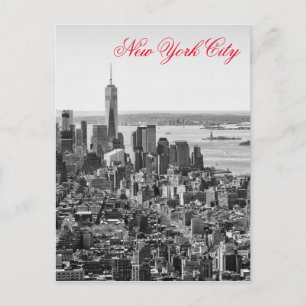 Black White Red Script New York City Manhattan Vykort