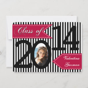 Black White Red Stripe Photo Studenten Inbjudan