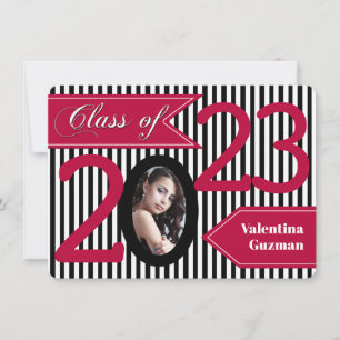 Black White Red Stripe Photo Studenten Inbjudan