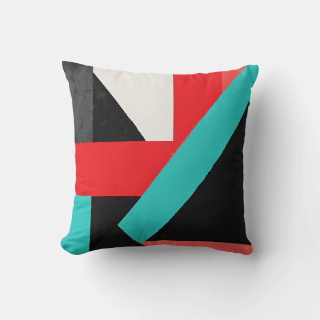 Black, White, Red & Teal Abstract Shapes Kudde (Framsida)