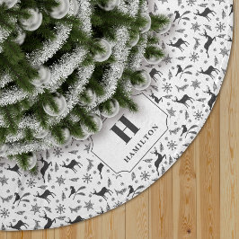 Black & White Reindeer Mönster Monogram Träd Skirt Julgransmatta Borstad Polyester