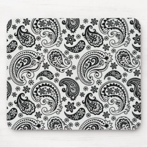 Black & White Retro Ornate Paisley Mönster Design Musmatta