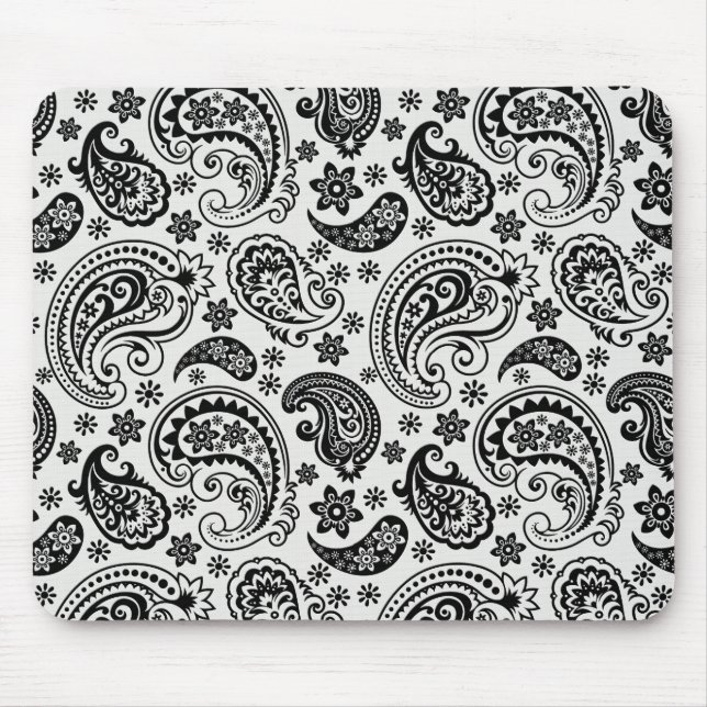 Black & White Retro Ornate Paisley Mönster Design Musmatta (Framsidan)