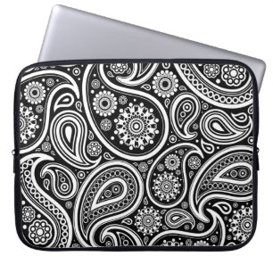 Black & White Retro Paisley Mönster Laptop Fodral