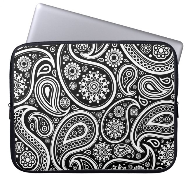 Black & White Retro Paisley Mönster Laptop Fodral (Framsidan)