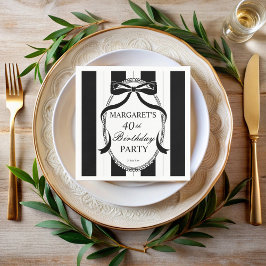 Black white retro stripes bow birthday monogrammed pappersservett