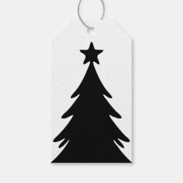 Black & White Reversable Doodle Christmas Tree Presentetikett