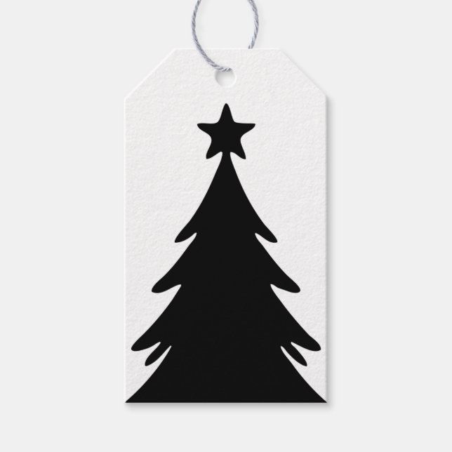 Black & White Reversable Doodle Christmas Tree Presentetikett (Framsidan)