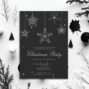 Black White Rhinestone Snowflake Glitter jul Inbjudningar
