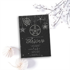 Black White Rhinestones Glitter Elegant jul Inbjudningar
