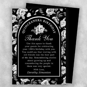 Black White Ro Blommigt Arch Quinceanera Tack Kort