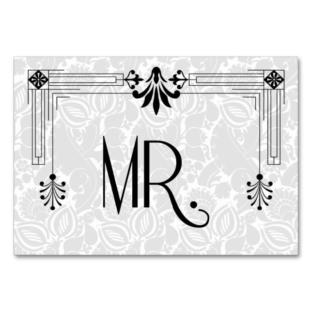 Black White Roaring 20:e Art Deco Bröllop Mr. Bordsnummer (Framsidan)