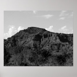 Black & White Rocky Ligcape i Caprock Canyon Poster