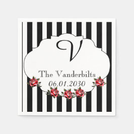 Black White Röd ros Monogram Bröllop Pappersservett