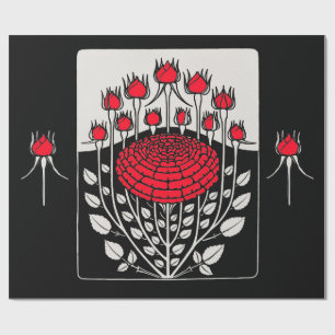 BLACK WHITE RÖD ROS, ROSENKNOPP Art nouveau Blommi Presentpapper