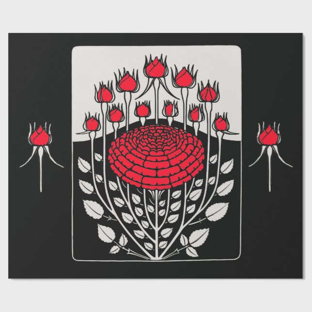 BLACK WHITE RÖD ROS, ROSENKNOPP Art nouveau Blommi Presentpapper (Platt)