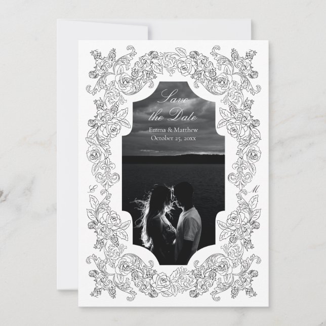 Black &amp; White Romantic Baroque Photo Spara Datumet (Framsida)