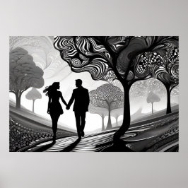 Black & White Romantik: Patternated Embrace Poster