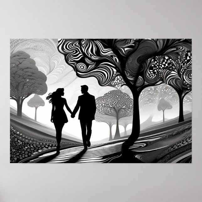 Black & White Romantik: Patternated Embrace Poster (Framsidan)