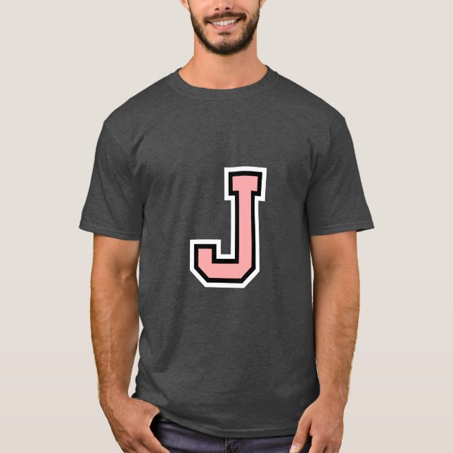 Black White Rosa Brev J Monogram Initial College T Shirt (Framsida)