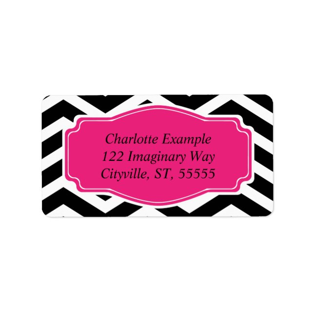 Black White Rosa Chevron Anpassningsbar Adressetikett (Framsidan)