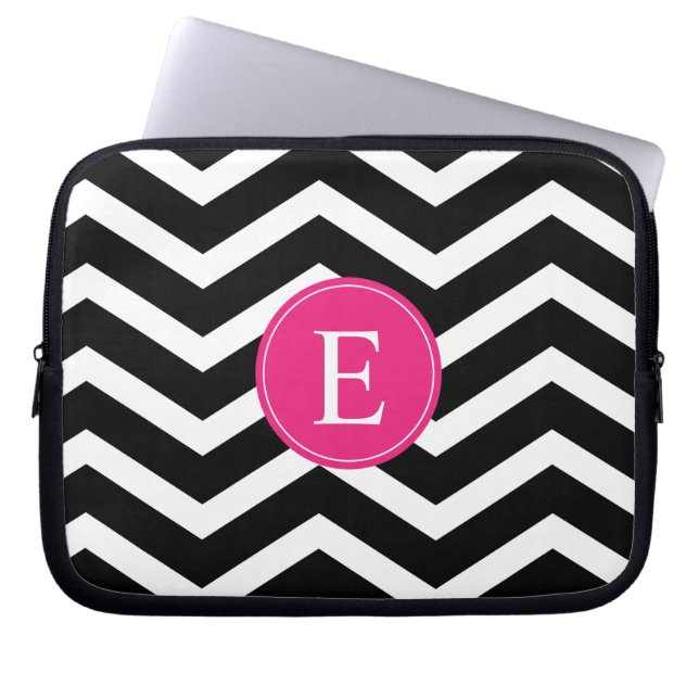 Black White Rosa Chevron Anpassningsbar Laptop Fodral (Framsidan)