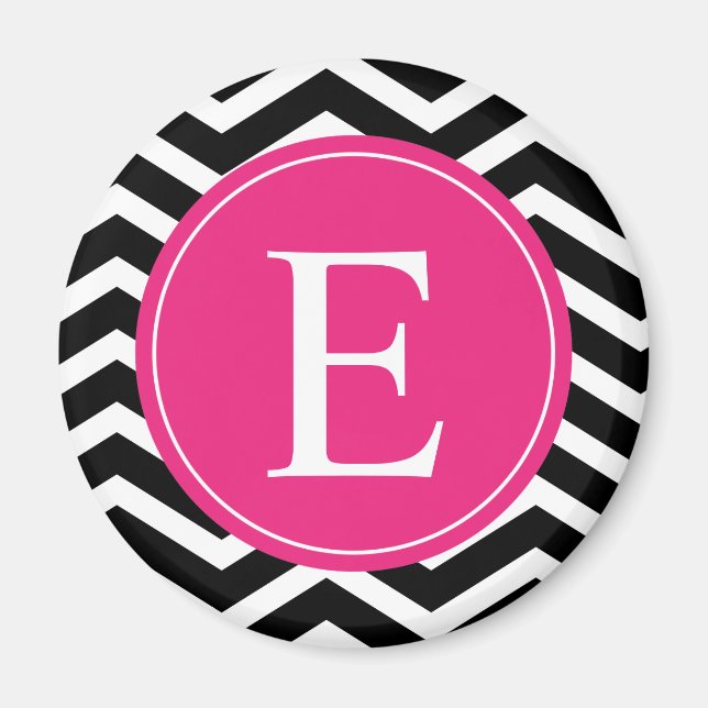 Black White Rosa Chevron Anpassningsbar Magnet (Framsidan)