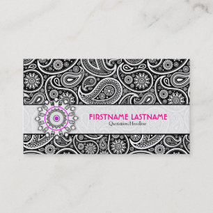 Black White & Rosa Elegant Paisley Mönster Visitkort