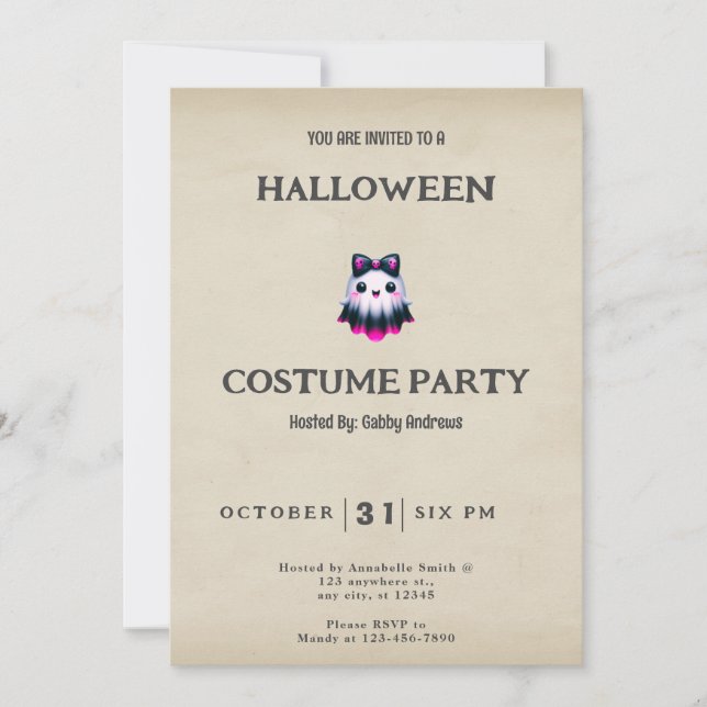 Black White Rosa Ghost Döskallars Vintage Hallowee Inbjudningar (Framsida)