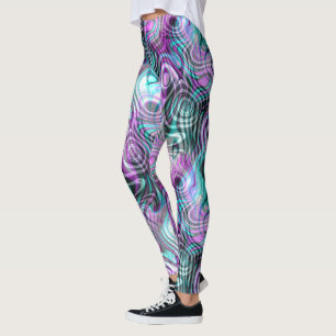 Black White Rosa Lila Aqua Turquise Fractalals Leggings