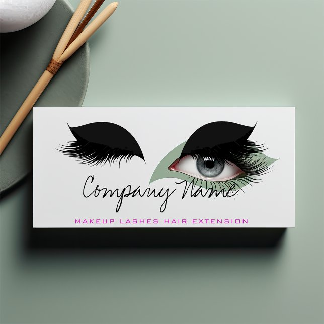 Black White Rosa Makeup Artist Lash Extension Tidsbeställning Kort (Black White Pink Makeup Artist Lashes Extension Appointment Card)