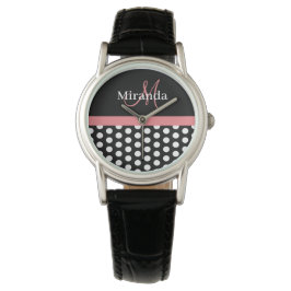 Black White Rosa Monogram Polka Dot Armbandsur