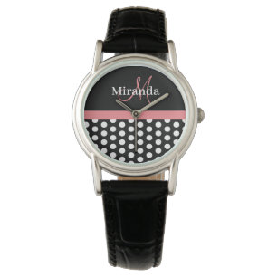 Black White Rosa Monogram Polka Dot Armbandsur