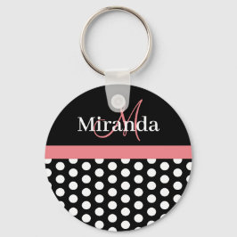 Black White Rosa Monogram Polka Dot Nyckelring