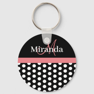 Black White Rosa Monogram Polka Dot Nyckelring