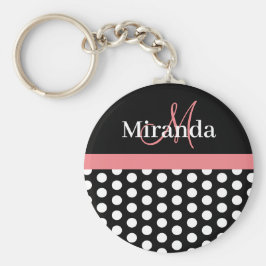 Black White Rosa Monogram Polka Dot Nyckelring