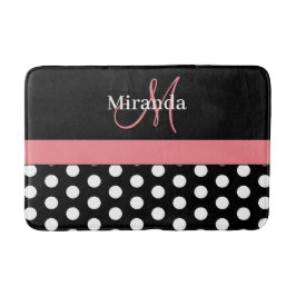 Black White Rosa Monogram Script Polka dots Bath M Badrumsmatta