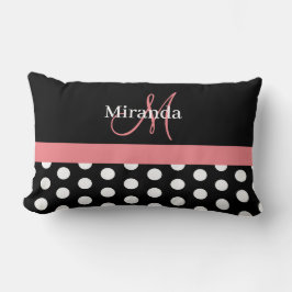 Black White Rosa Monogram Script Polka Lumbarkudde