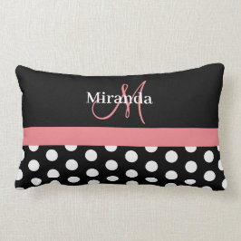 Black White Rosa Monogram Script Polka Lumbarkudde
