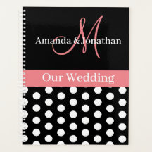 Black White Rosa Monogram-skript Polka Dot Bröllop