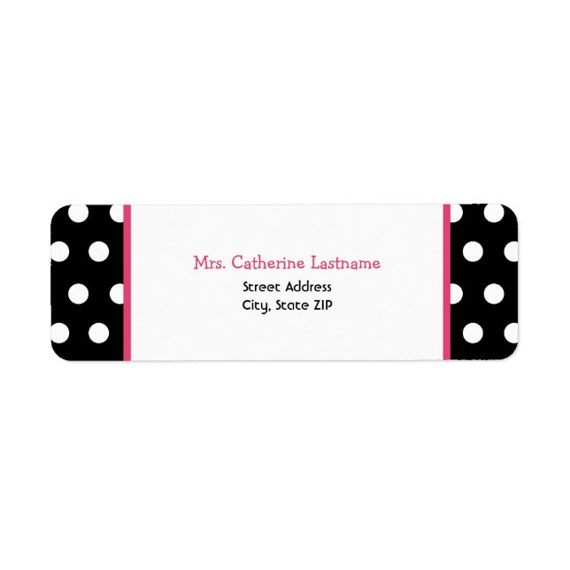 Black White & Rosa Polka Dot Address Label-etikett Returadress Etikett (Framsidan)