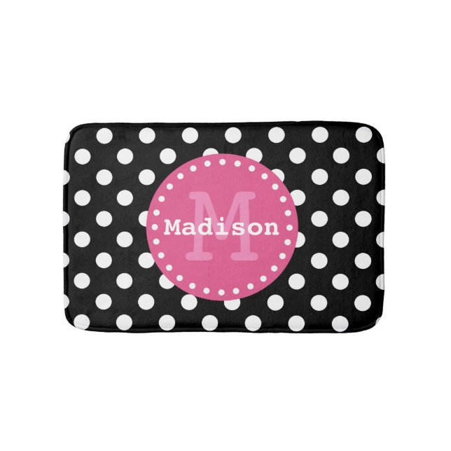 Black White Rosa Polka dots Monogram Badrumsmatta (Framsidan)