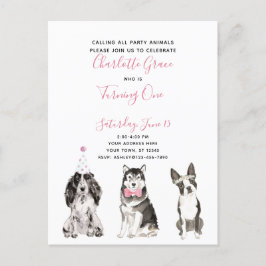 Black White Rosa Script Girl Girl's 1st Birthday P Inbjudan Vykort